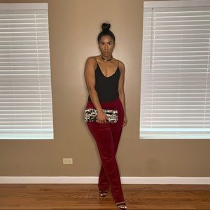 Burgundy Velour Joggers with wide leg